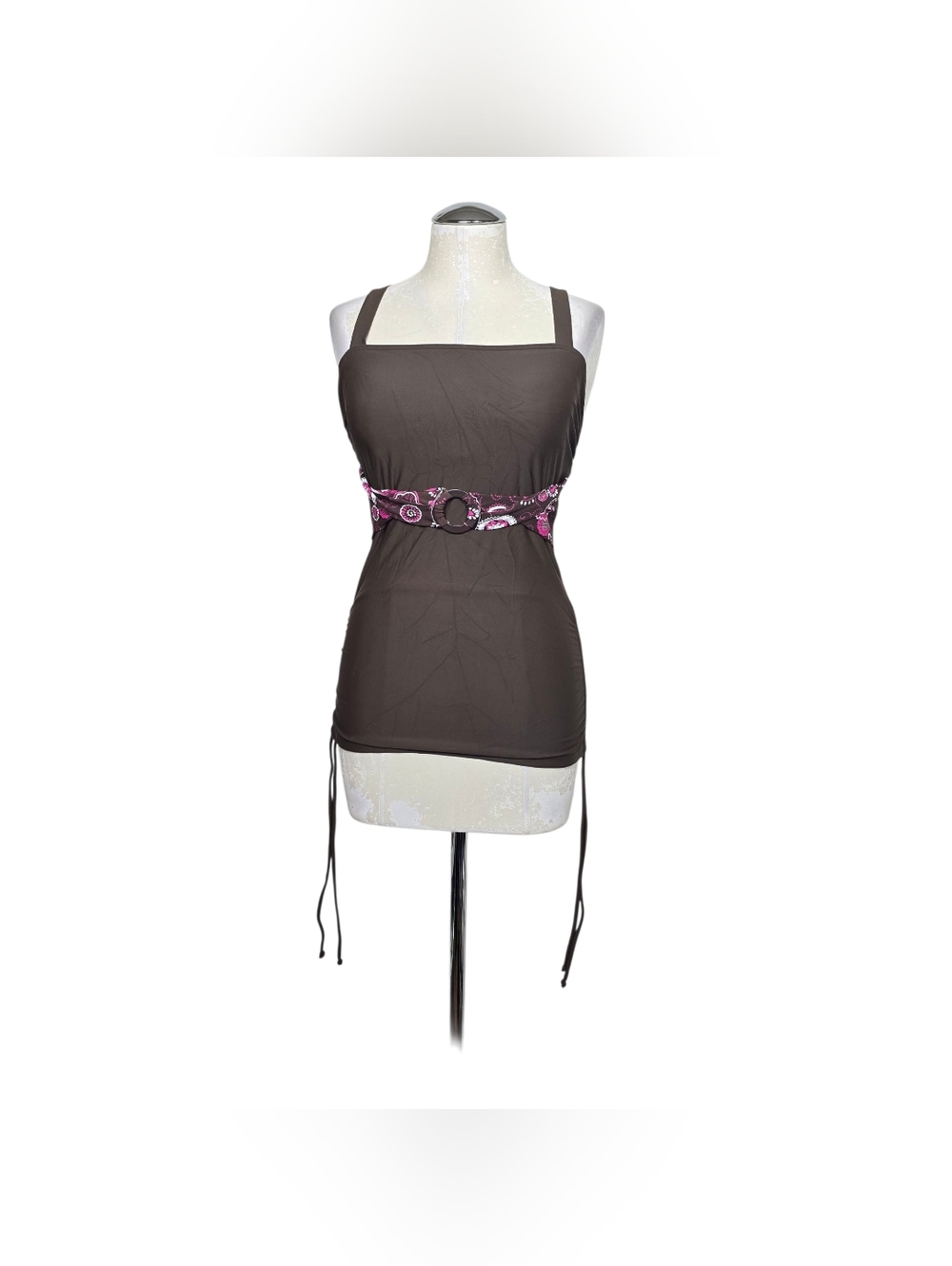 Diviine Modestee Brown Pink Tankini Square Neck Criss Cross Swimwear M